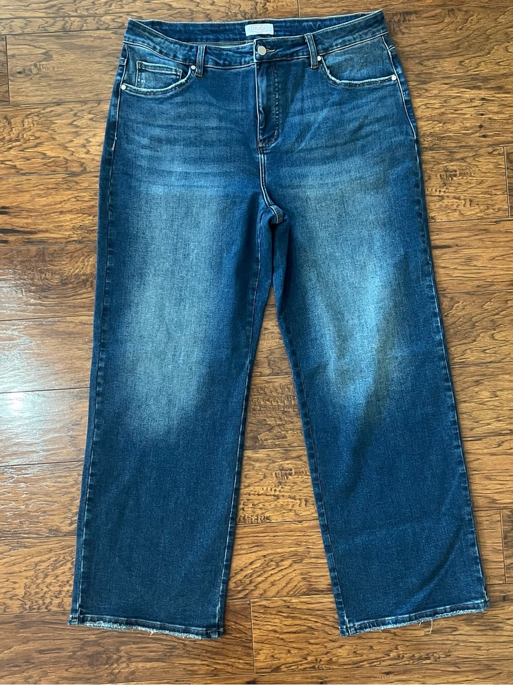 MoCo Boutique Wide Leg Jeans Womens 18W Dark Wash Raw Hem Stretch High Rise